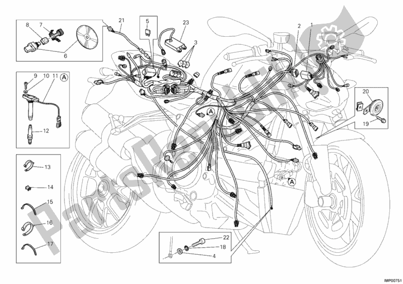 All parts for the Wiring Harness of the Ducati Streetfighter 848 USA 2012